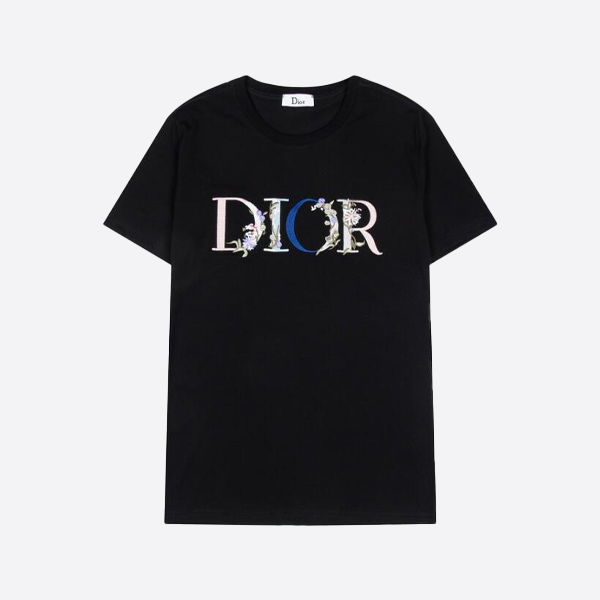 ディオール 22SS 刺繍入り花柄レタープリント半袖Tシャツ