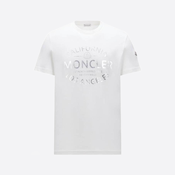 モンクレールのロゴスタンプ入り半袖シャツ、ホワイト