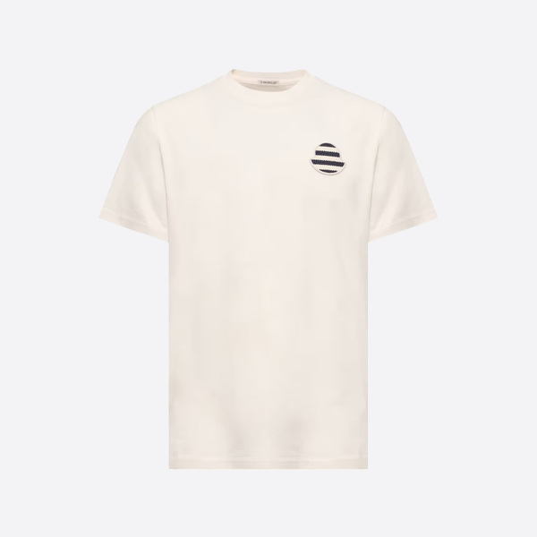 モンクレール ストライプ刺繍ロゴ入り半袖Tシャツ