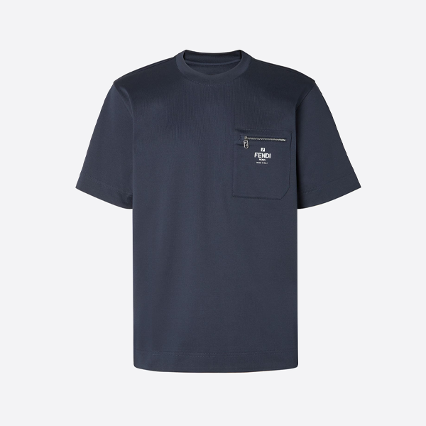 フェンディ ジッパー付きFFプリントポケット付き半袖Tシャツ、ブルー