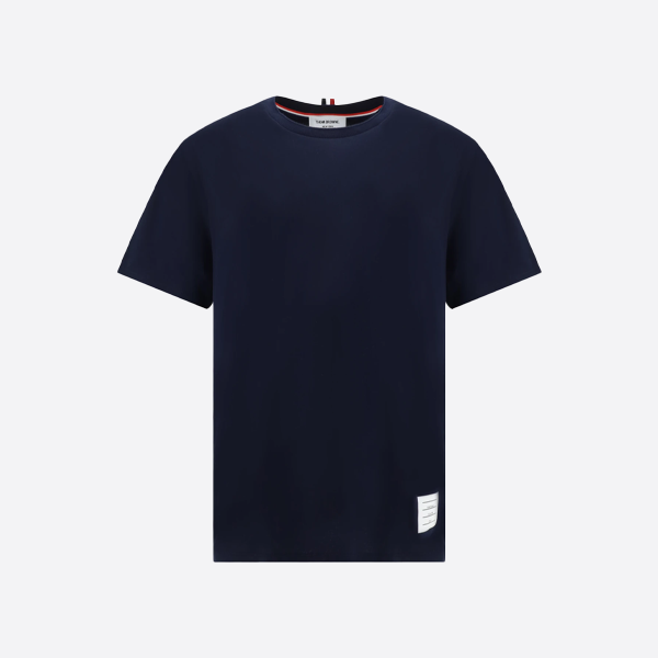 トム・ブラウンの背面にウェビングがあしらわれた半袖Tシャツ、ブルー