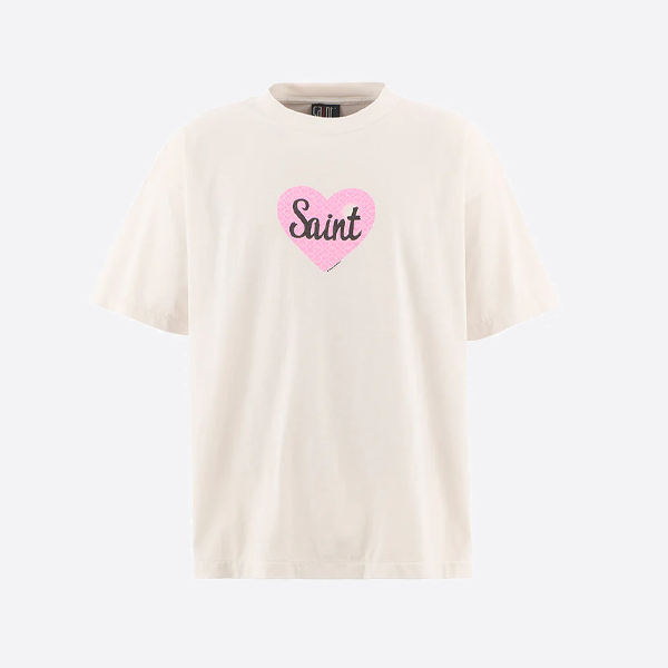 聖ミカエル ピンクハートプリント 半袖Tシャツ