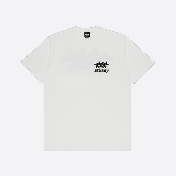 Stussyのラージプリントクルーネック半袖シャツ、ホワイト。