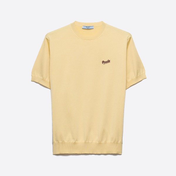 プラダ ツートーン ロゴ インタルシャ ニット 半袖Tシャツ