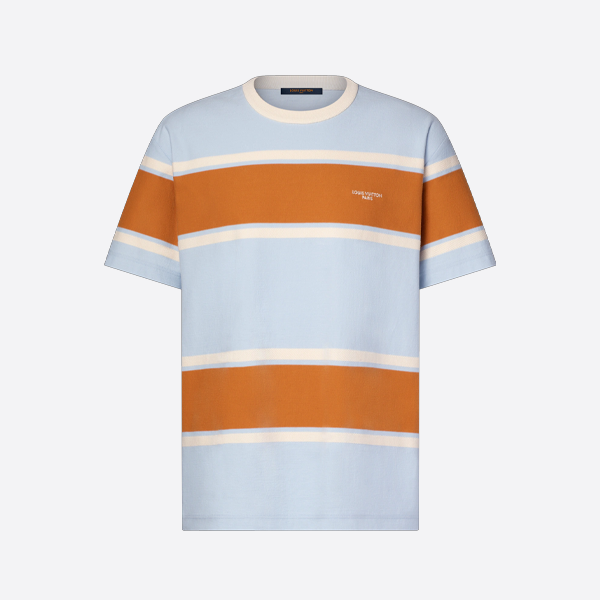 ルイ・ヴィトン オレンジとブルーのストライプ柄半袖Tシャツ