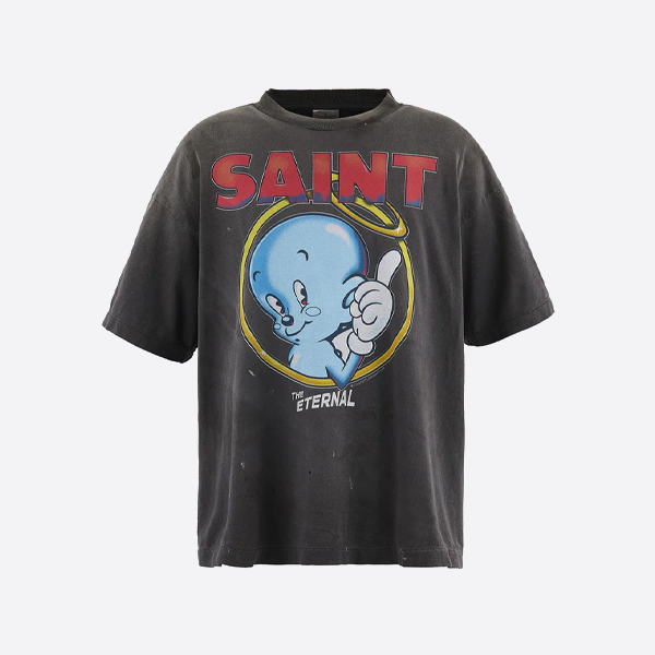 聖ミカエル・ブルーエンジェルプリント半袖Tシャツ