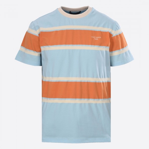 ルイヴィトン ストライプ ショートスリーブ Tシャツ ペールブルー オレンジ 1AK7IH