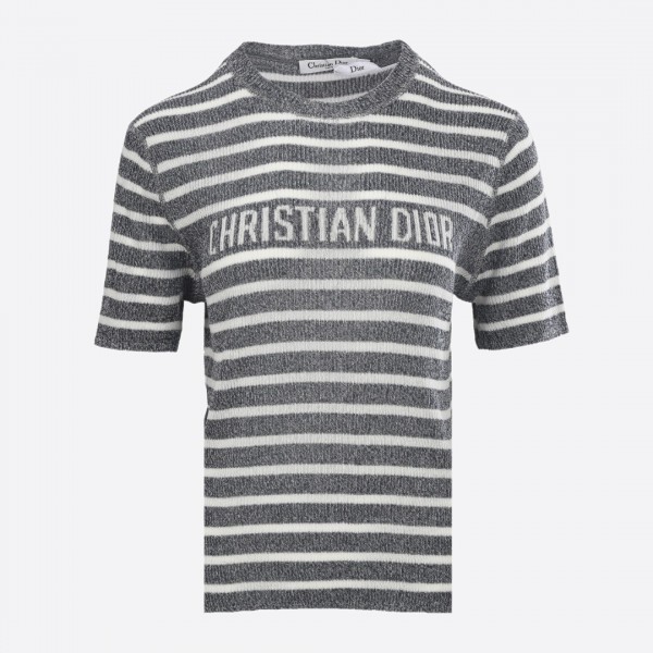 ディオール CD ストライプ リネンシルク ニット Tシャツ グレー