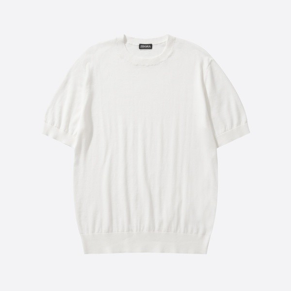 ゼニア プレミアムコットン ニット Tシャツ ホワイト ネイビー