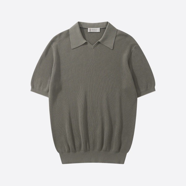 ブルネロ クチネリ イングリッシュリブ コットンニット ポロシャツ オリーブ