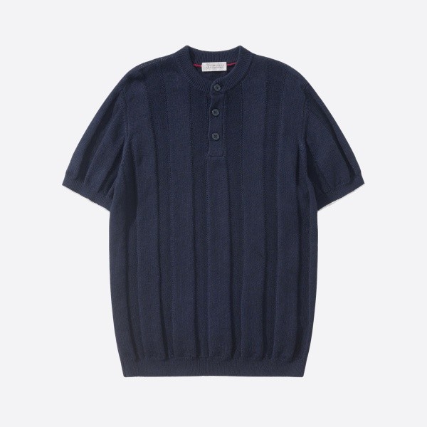 ブルネロ クチネリ リネン コットン リブ ストライプ テクスチャ ニット Tシャツ マルチカラー