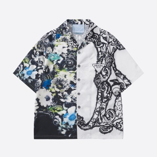 プラダ フローラル シルク ボウリングシャツ マルチカラー