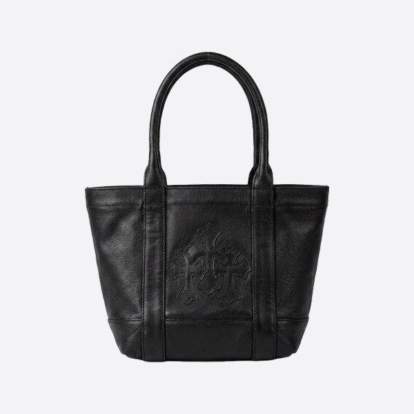 クロムハーツ ブラック レザー クロス トート バッグ Pocket