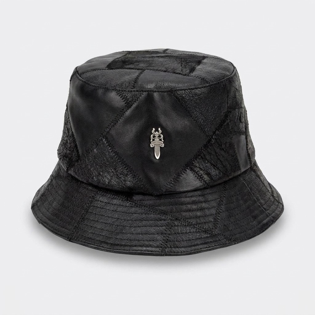 クロムハーツ ブラック レザー バケット Hat Quilted クロス