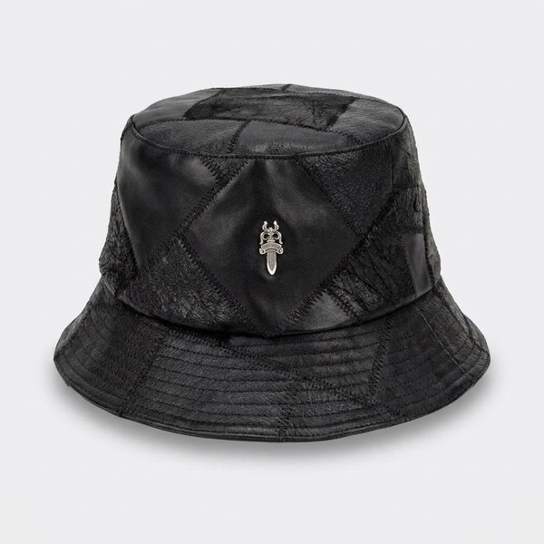 クロムハーツ ブラック レザー バケット Hat Quilted クロス