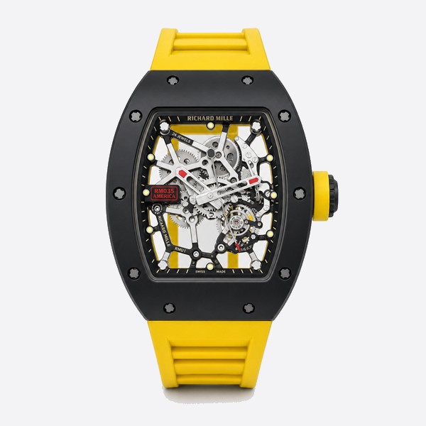 リシャール ミル RM035 カーボン カウプリント ウォッチ Yellow ストラップ