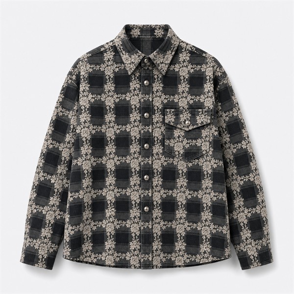 クロムハーツ Plaid Leather Patchwork レザーパッチ シャツ ブラック グレー