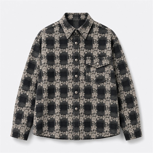 クロムハーツ Plaid Leather Patchwork レザーパッチ シャツ ブラック グレー