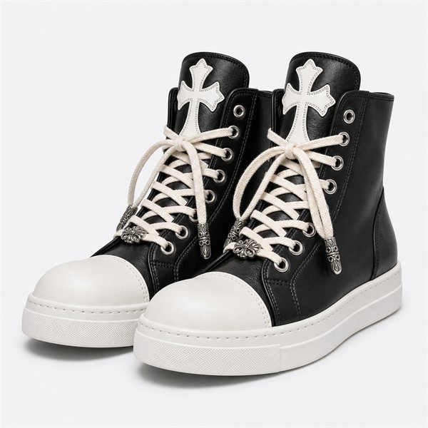 クロムハーツ x リック オウエンス クロス レザーパッチ 1970s High Top スニーカー