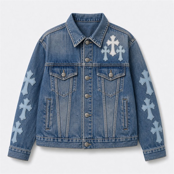 クロムハーツ x Levi's Type III Big E レザー Patch デニム ジャケット Blue