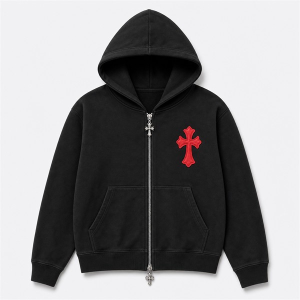 クロムハーツ Leather Patchwork Zip ジップ ニットカーディガン ブラック