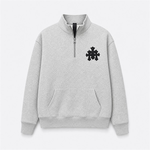 クロムハーツ Leather Patchwork Zip ハーフジップ フーディ