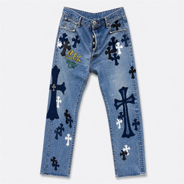 クロムハーツ x Levi's 501 ペイント パッチワーク ジーンズ ライトブルー