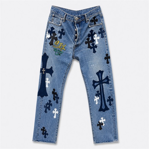 クロムハーツ x Levi's 501 ペイント パッチワーク ジーンズ ライトブルー