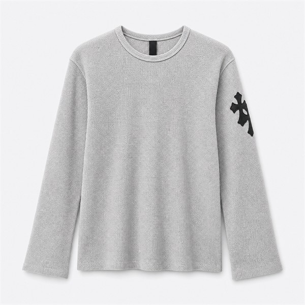クロムハーツ Plaid Leather Patchwork Waffle Long Sleeve Top