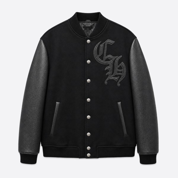 クロムハーツ Leather Patchwork Baseball Jacket