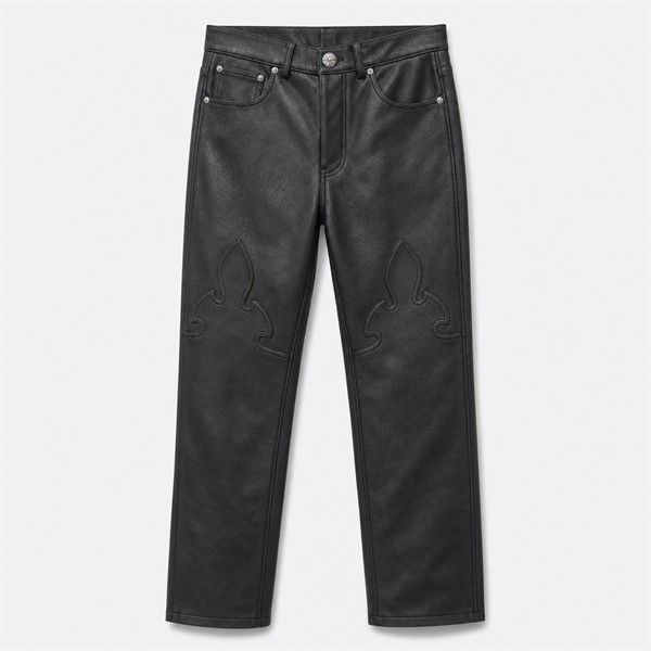 クロムハーツ フレイム Low Rise Straight レザー パンツ ブラック