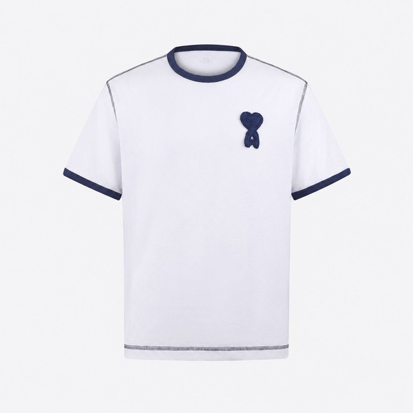 アミ コントラスト テリーハート Tシャツ ホワイト/ネイビー