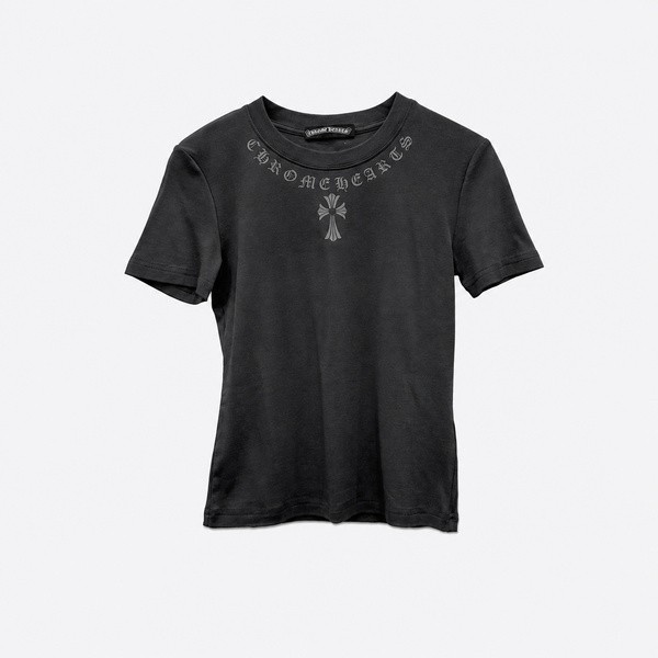 クロムハーツ ホースシュー襟ロゴ フィットTシャツ ウォッシュドチャコール 6XX988