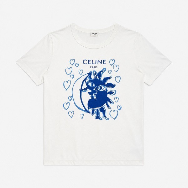 セリーヌ ハート落書き キャラクター柄 フィットTシャツ ホワイト/ブルー