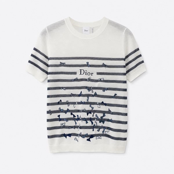 ディオール グラフィックプリント ロゴ刺繍 ボーダー バタフライ ニットTシャツ