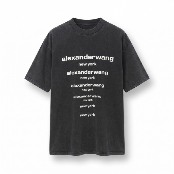 アレキサンダーワン 黒 ウォッシュ ロゴグラフィック Tシャツ