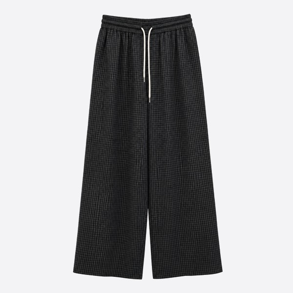 アレキサンダーワン チェック ワイドパンツ ラインストーン ドローストリング