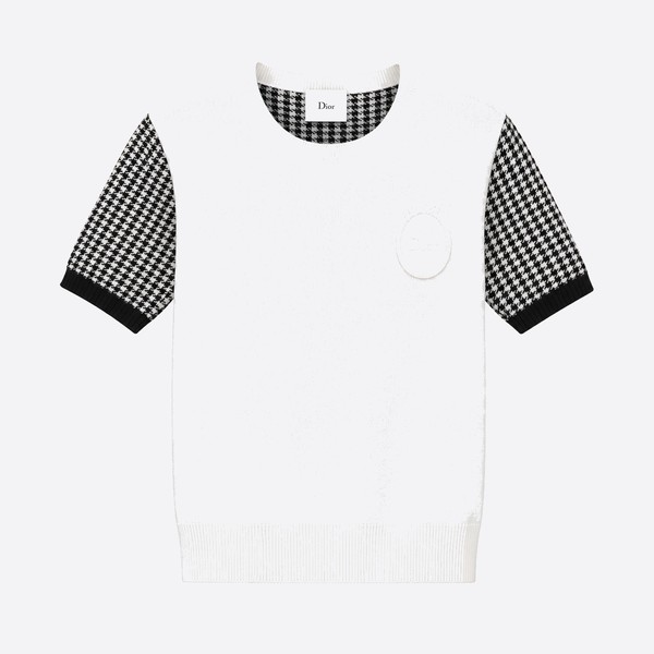 ディオール ホワイト チェックスリーブ ロゴTシャツ