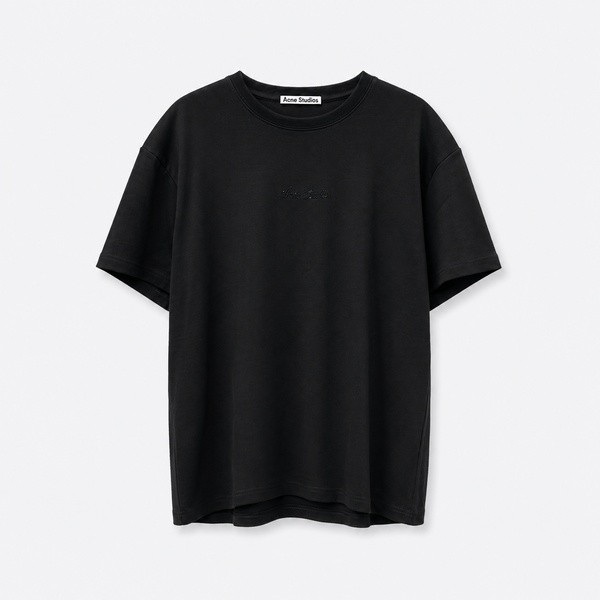 アクネ ストゥディオズ ラインストーンロゴ ウエストシェイプ Tシャツ ブラック