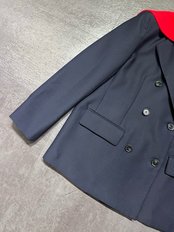 ロエベ 取り外し可能ショールカラー ダブルブレスト ウールジャケット ネイビー/レッド 詳細画像 3