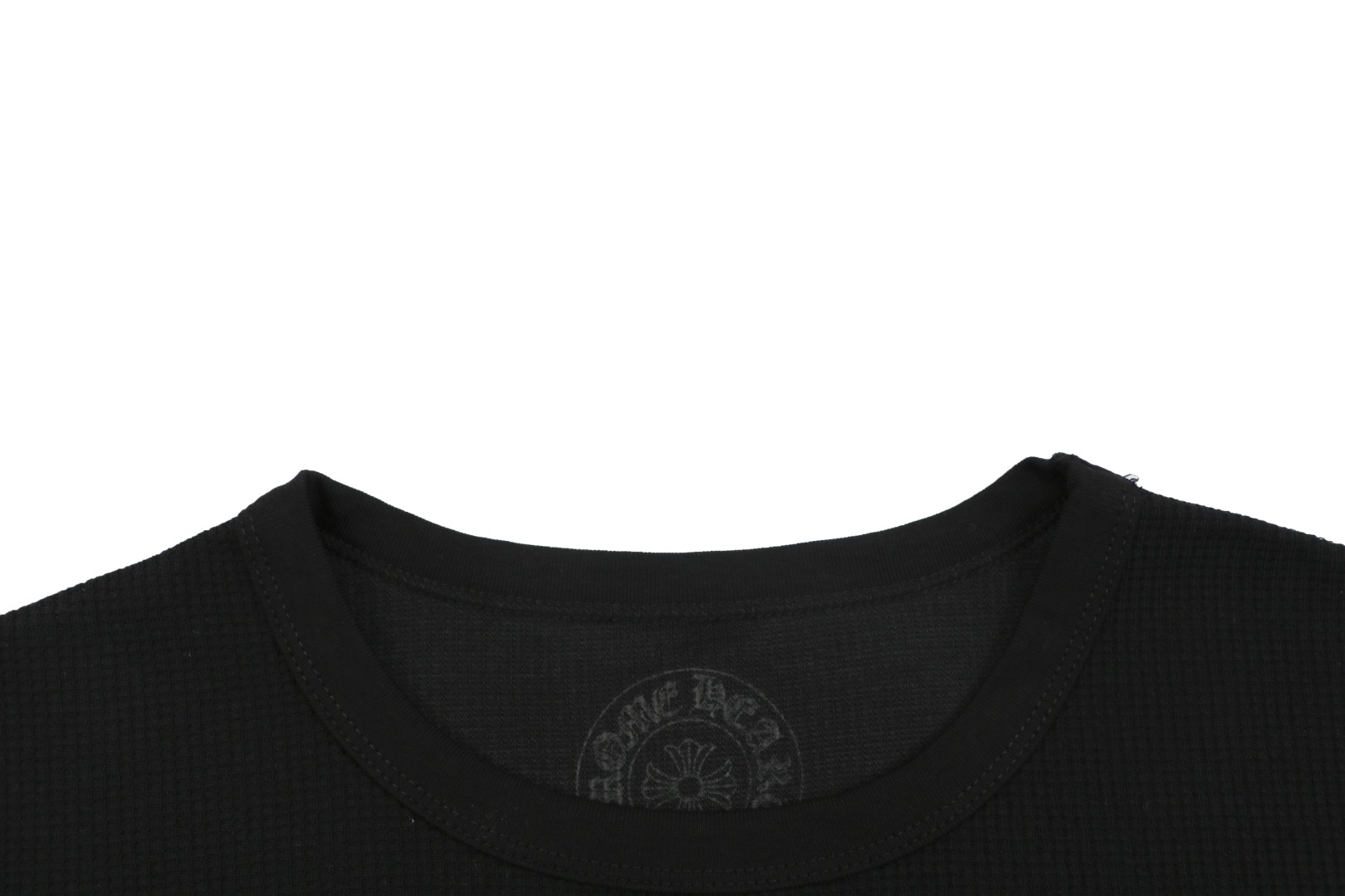 クロムハーツ ホースシュー ロゴ フローラル スクロール スリーブ プリント ワッフル ロングスリーブ Tシャツ ブラック 詳細画像 2