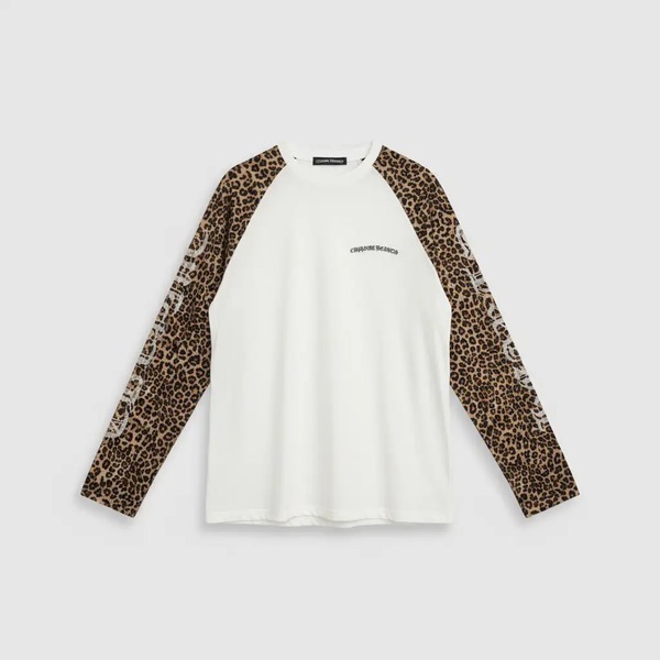 クロムハーツ レオパード柄袖 ロングスリーブTシャツ ホワイト×ブラウン