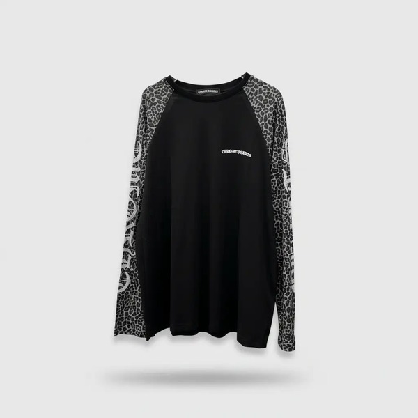クロムハーツ レオパード柄袖 長袖Tシャツ ブラック