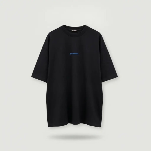 バレンシアガ ダメージ加工刺繍半袖Tシャツ ブラック
