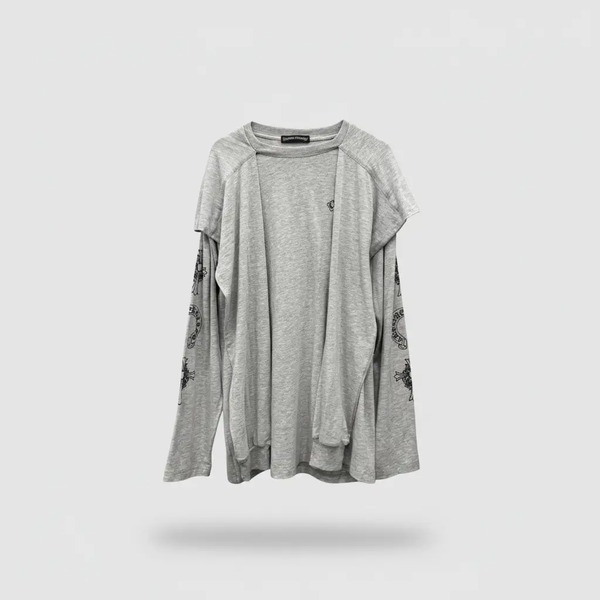 クロムハーツ レイヤード風長袖Tシャツ グレー