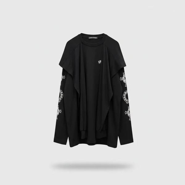 クロムハーツ 重ね着風 長袖Tシャツ ブラック