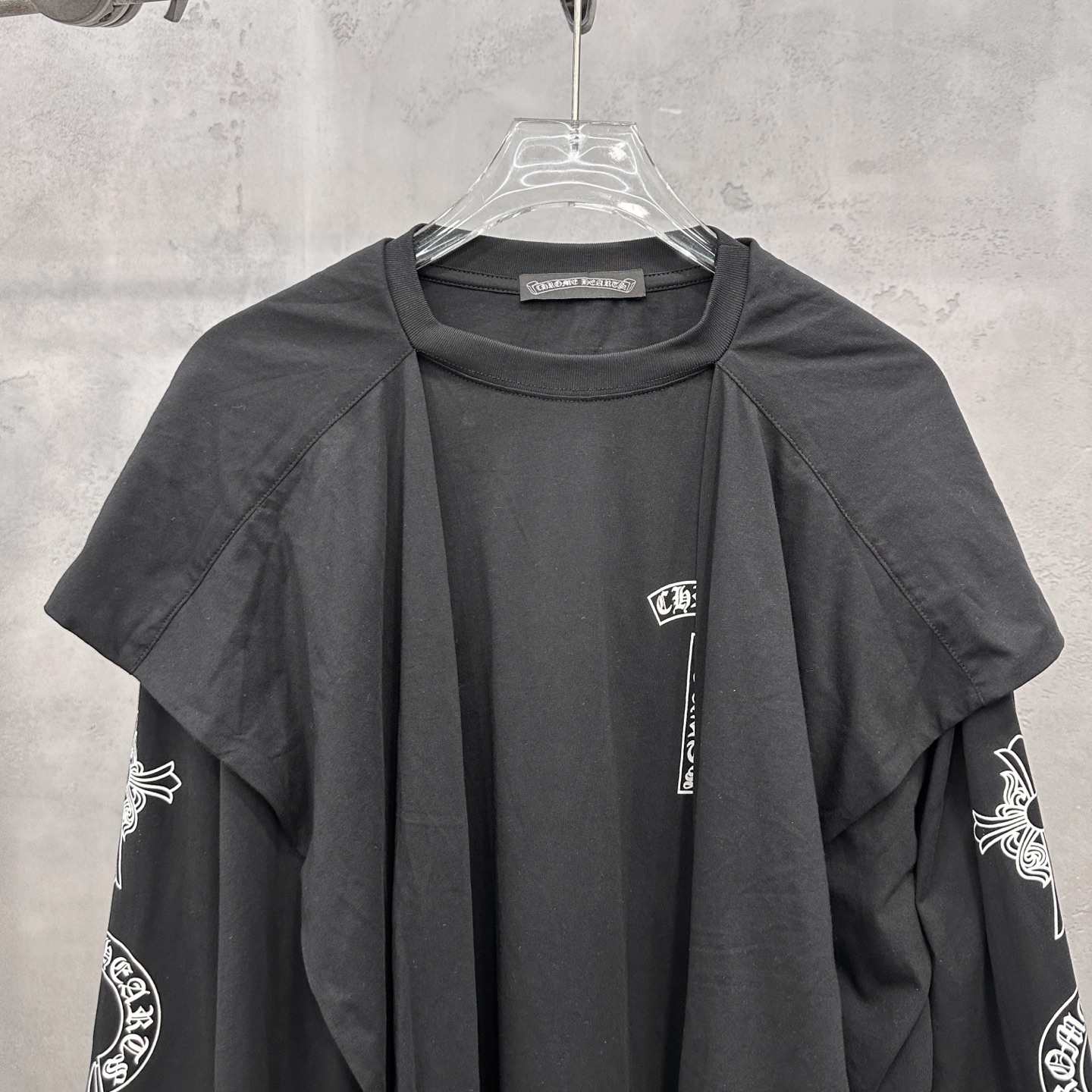 クロムハーツ 重ね着風 長袖Tシャツ ブラック 詳細画像 2