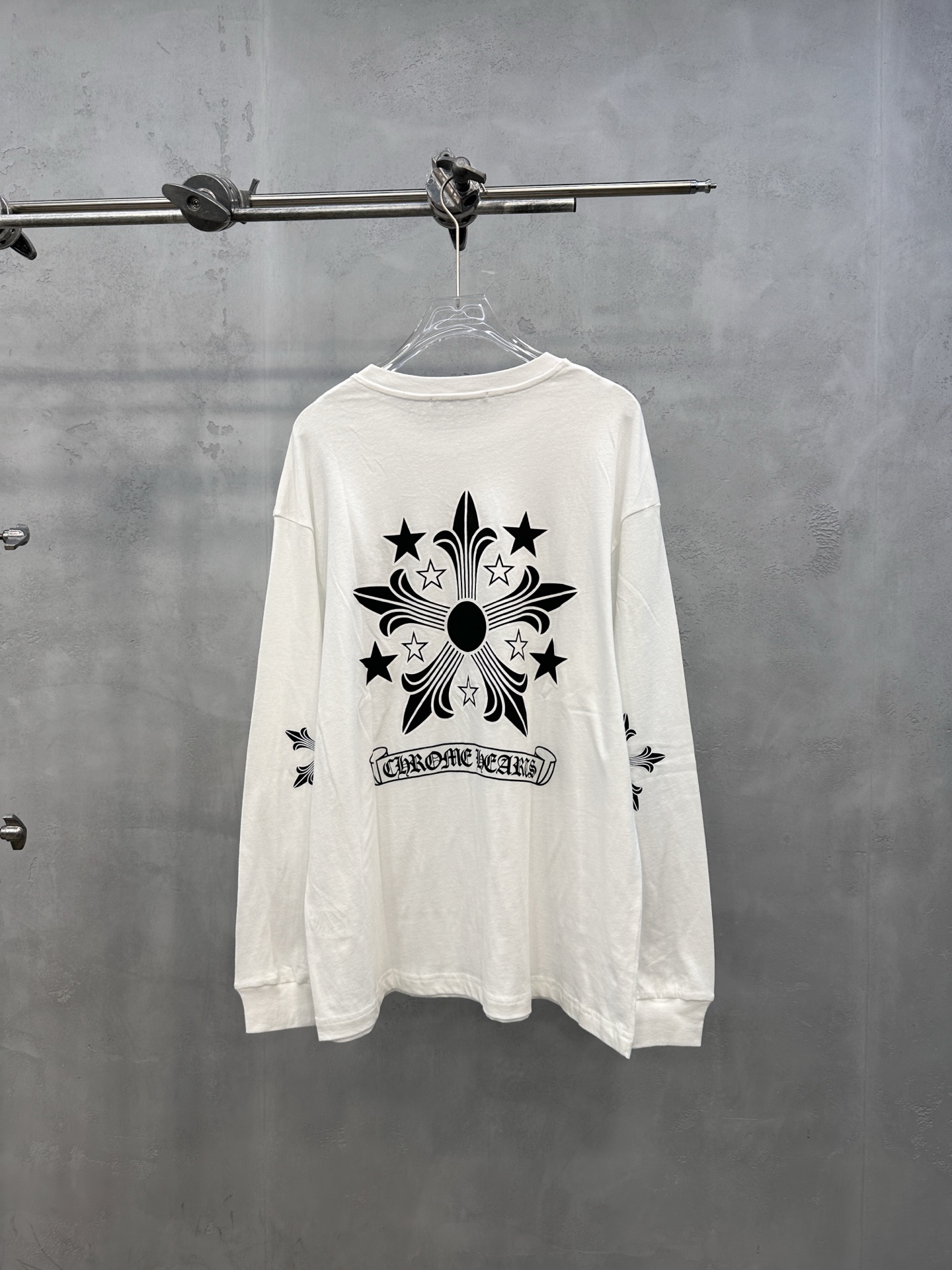 クロムハーツ スタープリント リネンコットン 長袖Tシャツ ホワイト 詳細画像 3