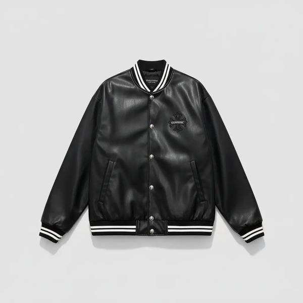クロムハーツ PUレザー スタジアムジャケット ブラック