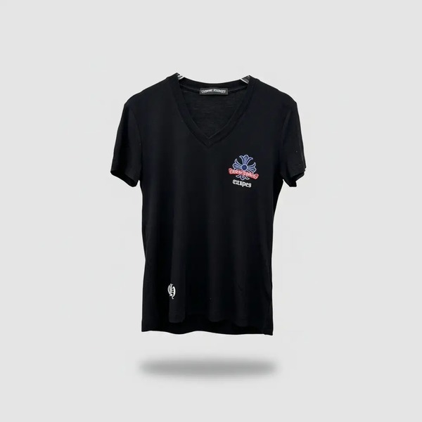 クロムハーツ Vネック カラフルプリント半袖Tシャツ ブラック